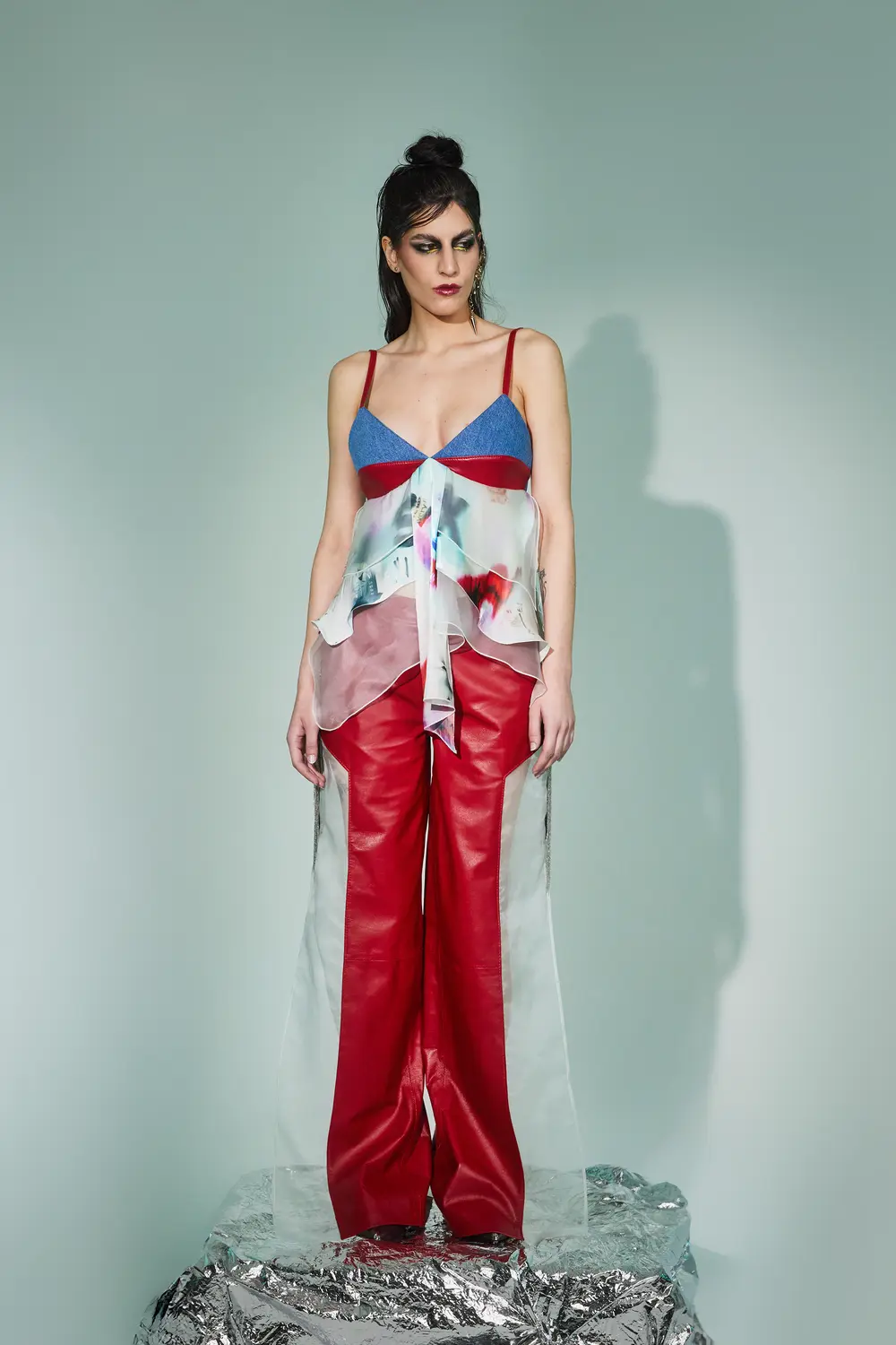 PANTALONE CUT-OUT IN PELLE--0